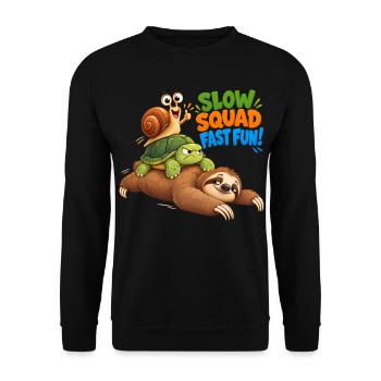 Slow Squad Fast Fun - Funny Slow Animals - Unisex Pullover - Schwarz - Vorne - Alina (178cm) & Michal (187cm)