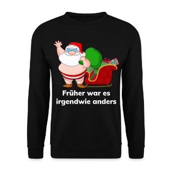 Früher war es irgendwie anders – Santa Badehose - Unisex Pullover - Schwarz - Vorne - Alina (178cm) & Michal (187cm)