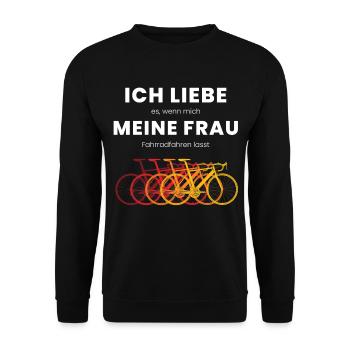 Ich Liebe Es Wenn Meine Frau Fahrradfahren Lässt - Unisex Pullover - Schwarz - Vorne - Alina (178cm) & Michal (187cm)