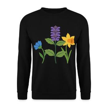 Blumen botanisch Pflanzen Zeichnung Blumenmotiv - Unisex Pullover - Schwarz - Vorne - Alina (178cm) & Michal (187cm)