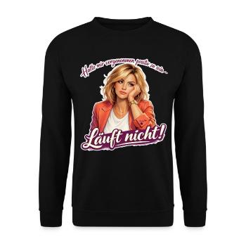 Läuft nicht! Powerfrau im Blazer - Unisex Pullover - Schwarz - Vorne - Alina (178cm) & Michal (187cm)