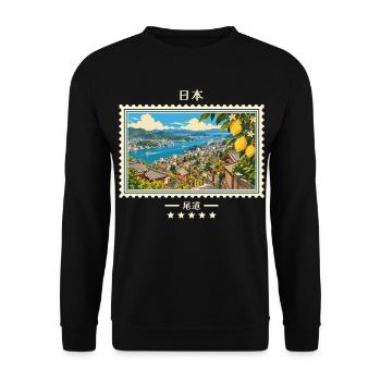 Japan Onomichi Vintage Reisemarke - Unisex Pullover - Schwarz - Vorne - Alina (178cm) & Michal (187cm)