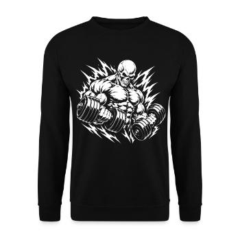 Skull mit Kurzhanteln - Unisex Pullover - Schwarz - Vorne - Alina (178cm) & Michal (187cm)