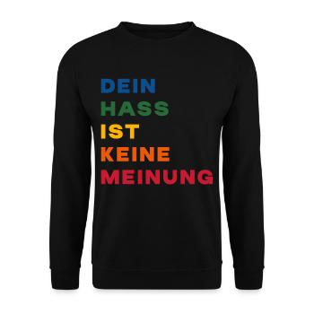 Hass ist keine Meinung: Respekt & Menschenrechte - Unisex Pullover - Schwarz - Vorne - Alina (178cm) & Michal (187cm)