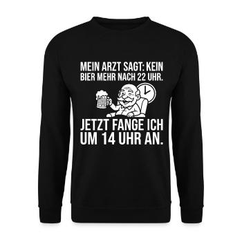 Mein Arzt sagt kein Bier nach 22 Uhr - Opa Bier - Unisex Pullover - Schwarz - Vorne - Alina (178cm) & Michal (187cm)