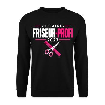 Offiziell Friseur-Profi 2027 – Prüfung bestanden - Unisex Pullover - Schwarz - Vorne - Alina (178cm) & Michal (187cm)