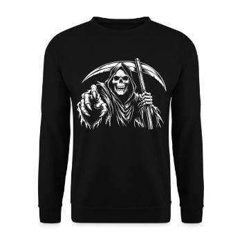 Halloween Skelett Sensenmann - Unisex Pullover - Schwarz - Vorne - Alina (178cm) & Michal (187cm)