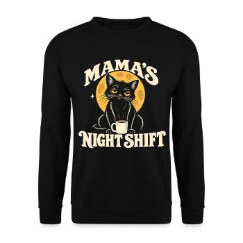 Katzenmama Geschenk Schwarze Katze Kaffee Mond - Unisex Pullover - Schwarz - Vorne - Alina (178cm) & Michal (187cm)