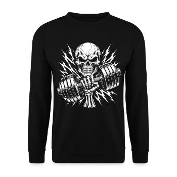 Schädelkraft: Schädel mit Hanteln - Unisex Pullover - Schwarz - Vorne - Alina (178cm) & Michal (187cm)
