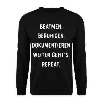 Beatmen Beruhigen Dokumentieren Wiederholen - Unisex Pullover - Schwarz - Vorne - Alina (178cm) & Michal (187cm)