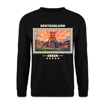 Deutschland Essen Vintage Reisemarke - Unisex Pullover - Schwarz - Vorne - Alina (178cm) & Michal (187cm)