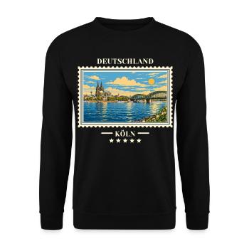 Deutschland Köln Vintage Reisemarke - Unisex Pullover - Schwarz - Vorne - Alina (178cm) & Michal (187cm)
