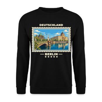 Deutschland Berlin Vintage Reisemarke - Unisex Pullover - Schwarz - Vorne - Alina (178cm) & Michal (187cm)