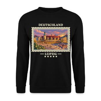 Deutschland Leipzig Vintage Reisemarke - Unisex Pullover - Schwarz - Vorne - Alina (178cm) & Michal (187cm)