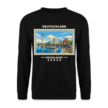 Deutschland Düsseldorf Vintage Reisemarke - Unisex Pullover - Schwarz - Vorne - Alina (178cm) & Michal (187cm)