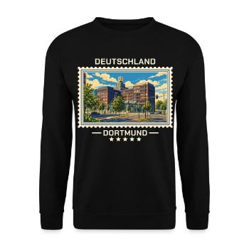 Deutschland Dortmund Vintage Reisemarke - Unisex Pullover - Schwarz - Vorne - Alina (178cm) & Michal (187cm)