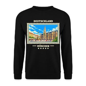 Deutschland München Vintage Reisemarke - Unisex Pullover - Schwarz - Vorne - Alina (178cm) & Michal (187cm)
