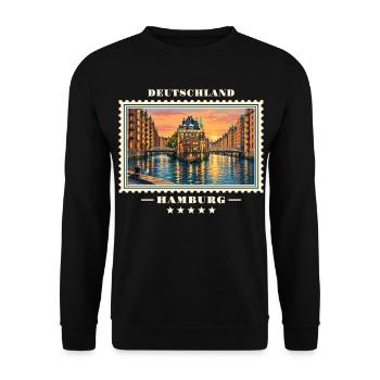 Deutschland Hamburg Vintage Reisemarke - Unisex Pullover - Schwarz - Vorne - Alina (178cm) & Michal (187cm)
