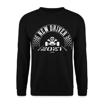 Neuer Fahrer 2027 (Führerschein / Weiß) - Unisex Pullover - Schwarz - Vorne - Alina (178cm) & Michal (187cm)