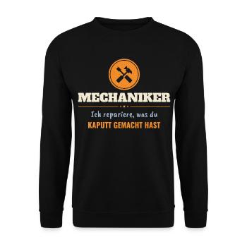 Mechaniker – Ich repariere, was du kaputt machst - Unisex Pullover - Schwarz - Vorne - Alina (178cm) & Michal (187cm)