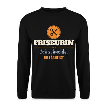 Friseurin – Ich schneide, du lächelst - Unisex Pullover - Schwarz - Vorne - Alina (178cm) & Michal (187cm)
