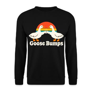 Retro Sonnenuntergangsgänse Lustiges Wortspiel Gänsehaut - Unisex Pullover - Schwarz - Vorne - Alina (178cm) & Michal (187cm)