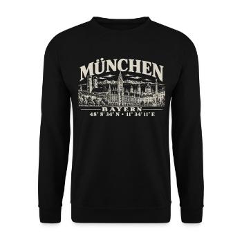 Vinatge München Skyline Frauenkirche Altstadt - Unisex Pullover - Schwarz - Vorne - Alina (178cm) & Michal (187cm)
