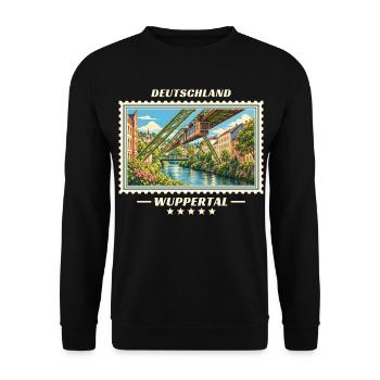 Deutschland Wuppertal Vintage Reisemarke - Unisex Pullover - Schwarz - Vorne - Alina (178cm) & Michal (187cm)
