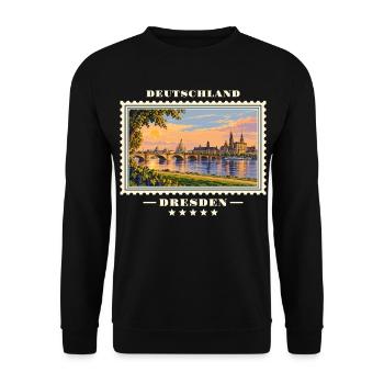 Deutschland Dresden Vintage Reisemarke - Unisex Pullover - Schwarz - Vorne - Alina (178cm) & Michal (187cm)