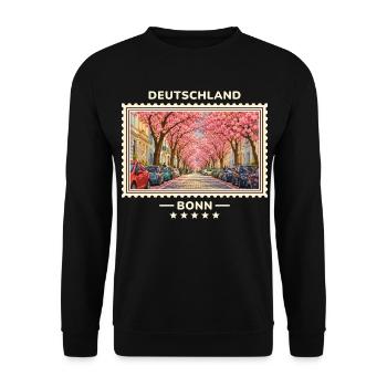 Deutschland Bonn Vintage Reisemarke - Unisex Pullover - Schwarz - Vorne - Alina (178cm) & Michal (187cm)