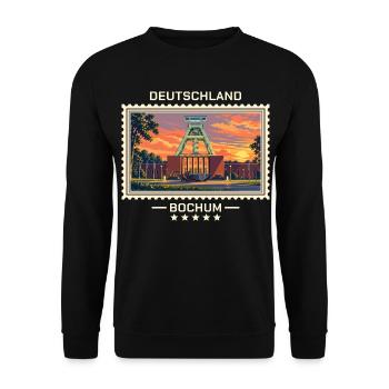 Deutschland Bochum Vintage Reisemarke - Unisex Pullover - Schwarz - Vorne - Alina (178cm) & Michal (187cm)
