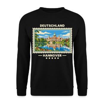 Deutschland Hannover Vintage Reisemarke - Unisex Pullover - Schwarz - Vorne - Alina (178cm) & Michal (187cm)