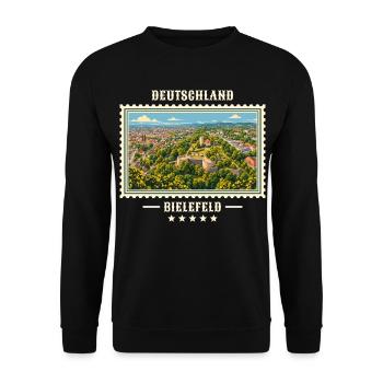 Deutschland Bielefeld Vintage Reisemarke - Unisex Pullover - Schwarz - Vorne - Alina (178cm) & Michal (187cm)