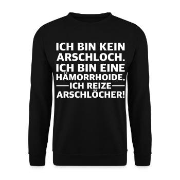 Ich bin kein Arschloch – Ich bin eine Hämorrhoide - Unisex Pullover - Schwarz - Vorne - Alina (178cm) & Michal (187cm)