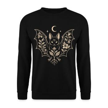 Fledermaus mit Blumen - Gothic Halloween - Unisex Pullover - Schwarz - Vorne - Alina (178cm) & Michal (187cm)