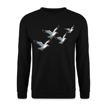 Möwen Schwarm Meer Sonne Strandurlaub - Unisex Pullover - Schwarz - Vorne - Alina (178cm) & Michal (187cm)