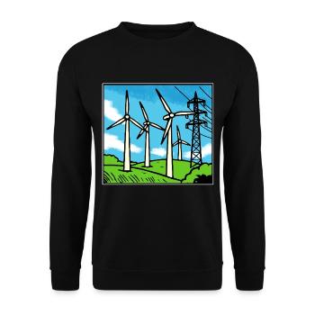Windkraft Landschaft Blau - Unisex Pullover - Schwarz - Vorne - Alina (178cm) & Michal (187cm)