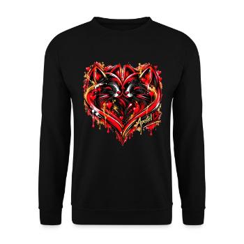 Love Cats – Cute Cat Couple Heart Design - Unisex Pullover - Schwarz - Vorne - Alina (178cm) & Michal (187cm)
