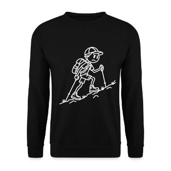 Bergwandern – Steiler Aufstieg White Line Art - Unisex Pullover - Schwarz - Vorne - Alina (178cm) & Michal (187cm)
