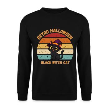 Retro Halloween Black Witch Cat Sunset - Unisex Pullover - Schwarz - Vorne - Alina (178cm) & Michal (187cm)