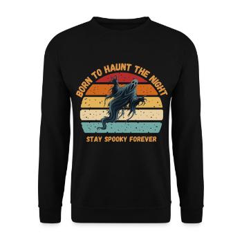 Born To Haunt Retro Halloween Ghost - Unisex Pullover - Schwarz - Vorne - Alina (178cm) & Michal (187cm)