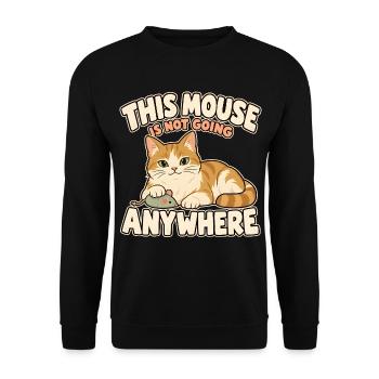 Katze bewacht ihre Spielzeugmaus - Unisex Pullover - Schwarz - Vorne - Alina (178cm) & Michal (187cm)