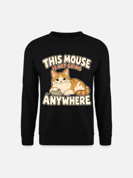 Katze bewacht ihre Spielzeugmaus - Unisex Pullover - Schwarz
