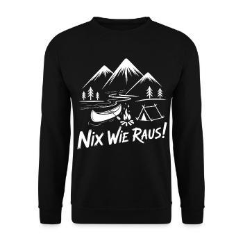Bergsee Kanu Lagerfeuer - Unisex Pullover - Schwarz - Vorne - Alina (178cm) & Michal (187cm)