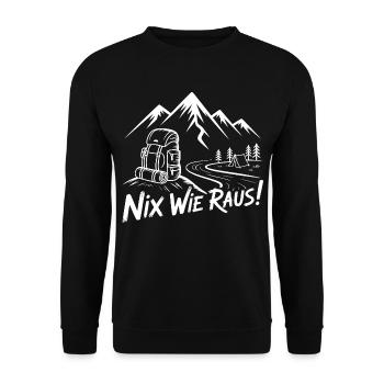 Nix Wie Raus Bergabenteuer - Unisex Pullover - Schwarz - Vorne - Alina (178cm) & Michal (187cm)