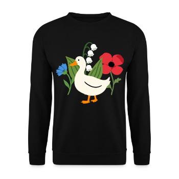 Ente Blumen Kinder Vogel Kornblume - Unisex Pullover - Schwarz - Vorne - Alina (178cm) & Michal (187cm)