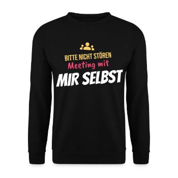 Bitte nicht stören – Meeting mit mir selbst - Unisex Pullover - Schwarz - Vorne - Alina (178cm) & Michal (187cm)