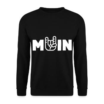 Moin Rock n Roll Norden Gruß Rocker - Unisex Pullover - Schwarz - Vorne - Alina (178cm) & Michal (187cm)
