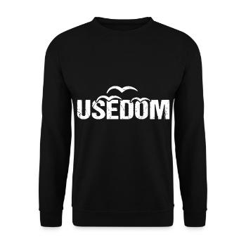 Usedom Ostsee Insel Möwen - Unisex Pullover - Schwarz - Vorne - Alina (178cm) & Michal (187cm)