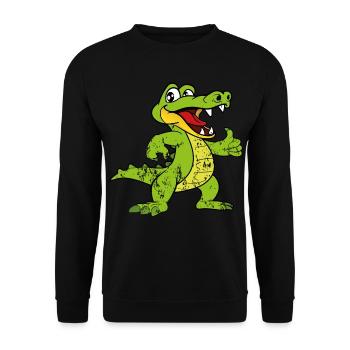 Retro Vintage Grunge Style Krokodil Alligator - Unisex Pullover - Schwarz - Vorne - Alina (178cm) & Michal (187cm)